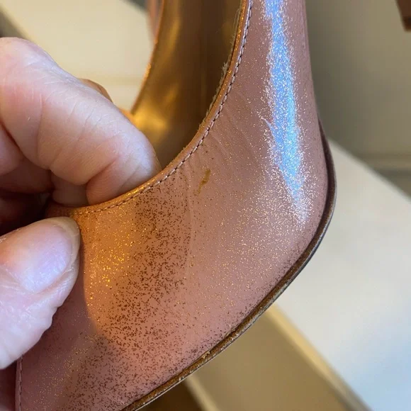 2 FOR $25 Marc By Marc Jacob’s Peach Glitter Pumps Peep Toe Leather 36.5 6.5 - Picture 4 of 6